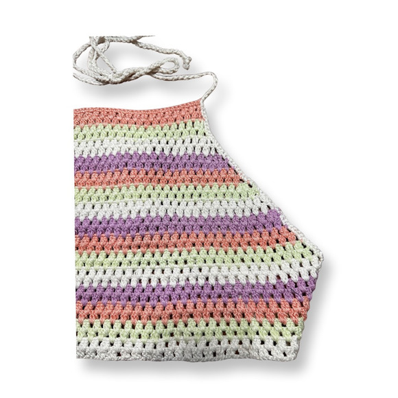 BP. Womens Crop Top Multicolor Stripe Halter Neck Crochet Backless Tie S New - Picture 4 of 10